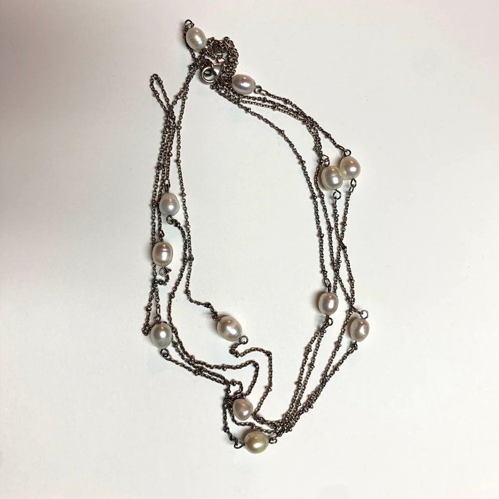 925 STER. & FRESHWATER PEARL 62" NECKLACE 💝 - Picture 2 of 8